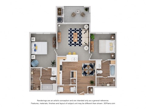 Floor plan for 2 beds, 2 baths, 1094 sqft